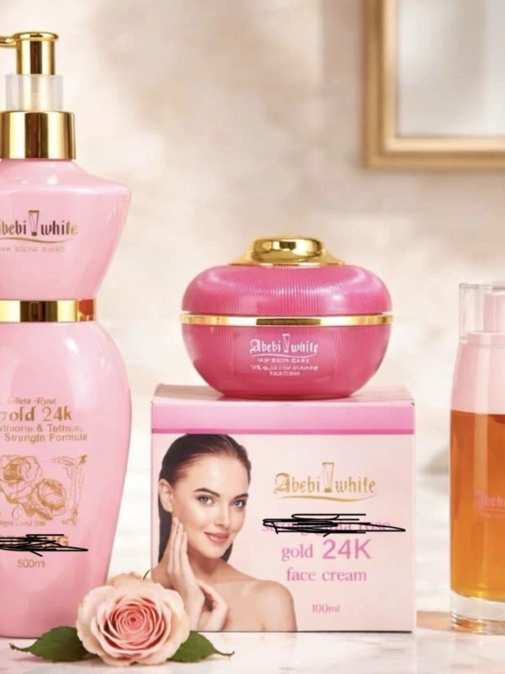 Abebi rose Gold 24K lotion set, lotion , serum  and  Face Cream Set 3 pieces